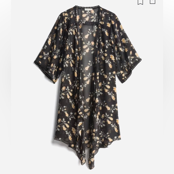 EUC Emory Park Size L Landy Crochet Trim Open Front Woven Kimono - Picture 6 of 6